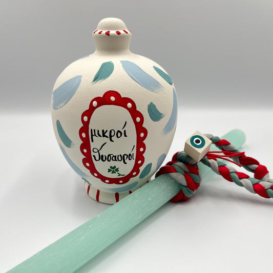 Σετ Λαμπάδα & Κουμπαράς Χειροποίητα – Ζωγραφισμένα στο Χέρι, Ξυστό Αρωματικό Κερί (Γαλάζιο)