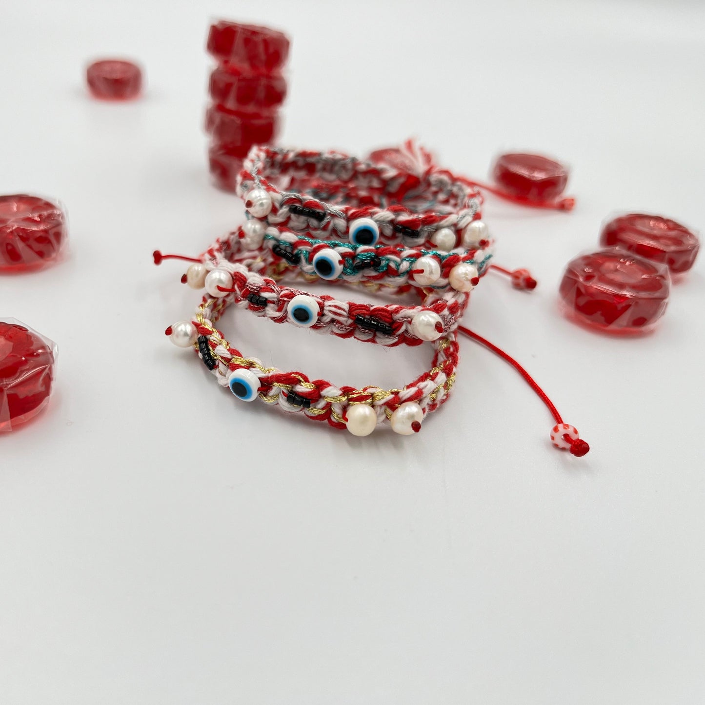 Μαρτάκι Πλεκτό Βoho Chic με Mατάκια & Mαργαριτάρια