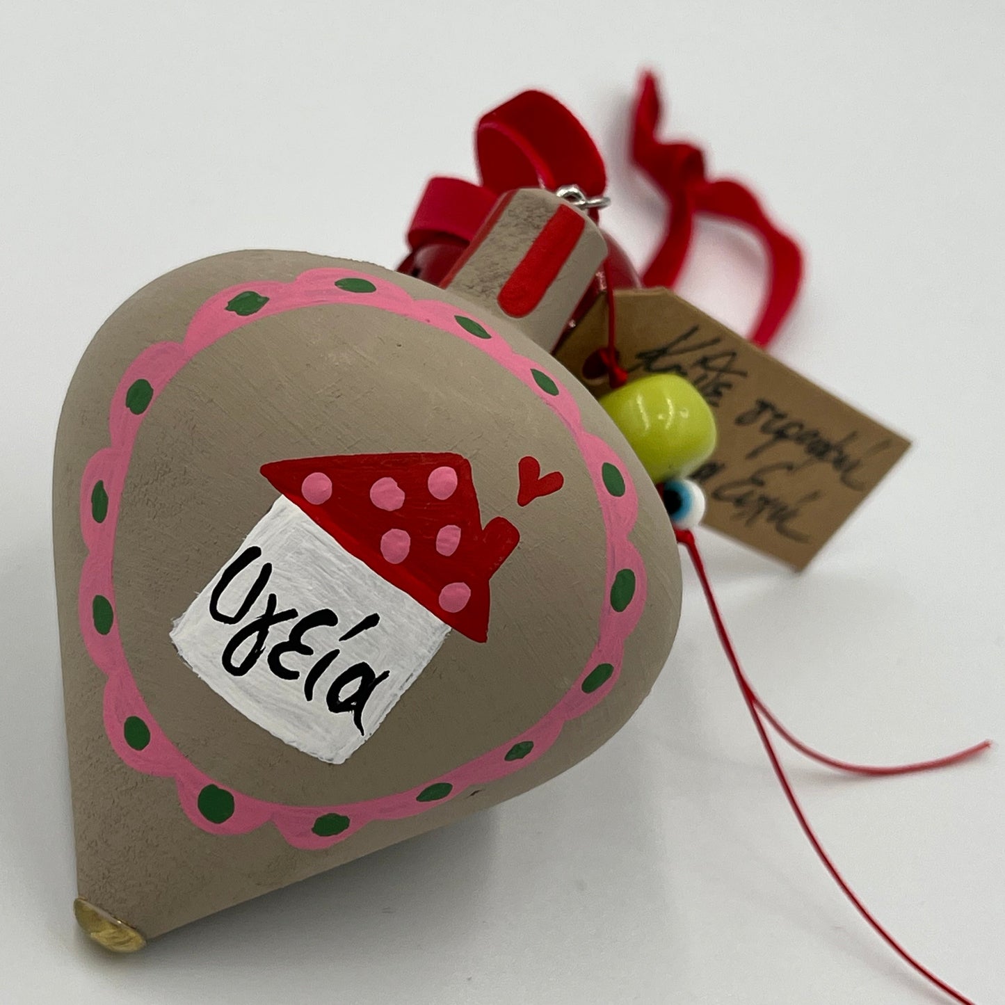 Κρεμαστό Γούρι με Ξύλινη Σβούρα & Κουδουνάκι - 3 Χρώματα