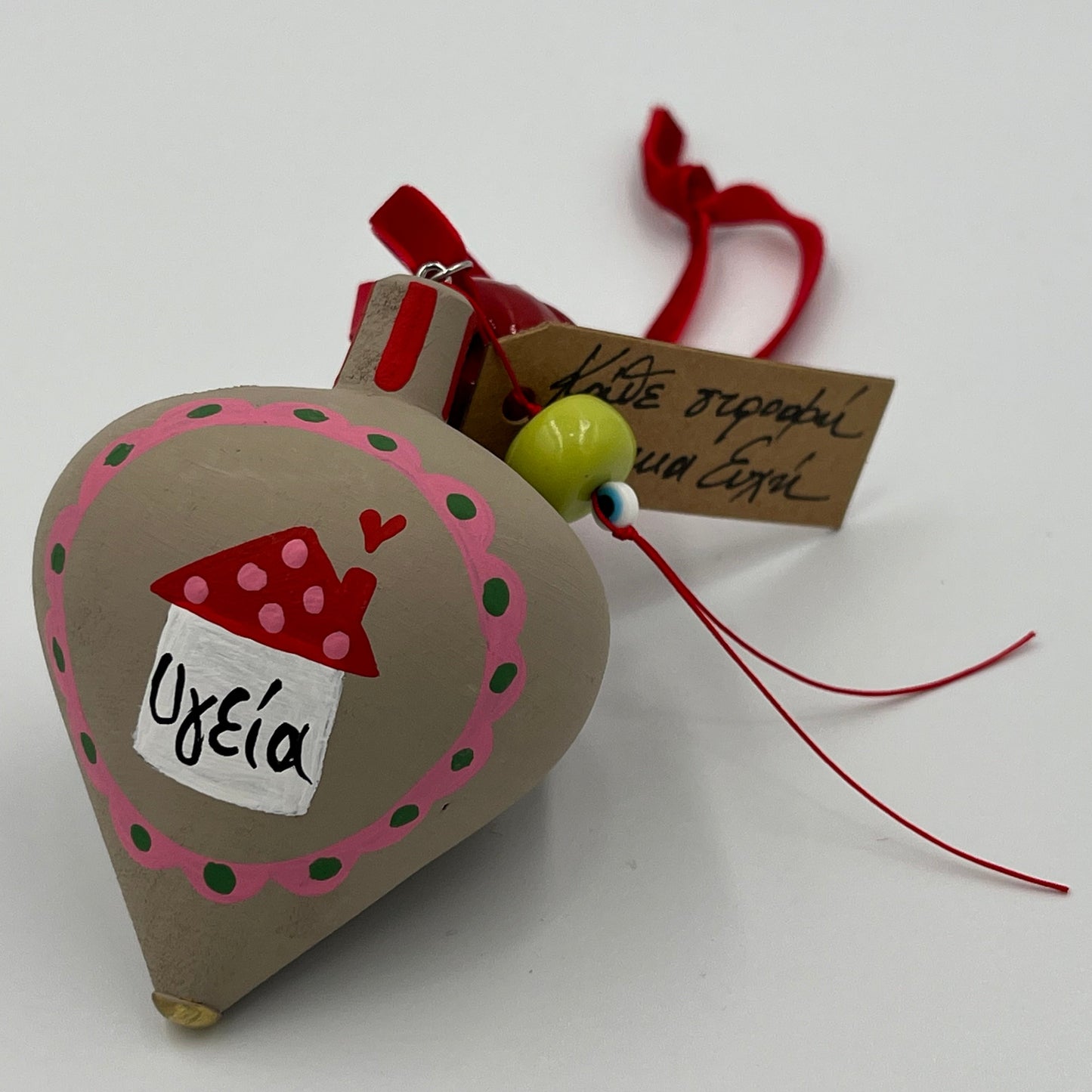 Κρεμαστό Γούρι με Ξύλινη Σβούρα & Κουδουνάκι - 3 Χρώματα