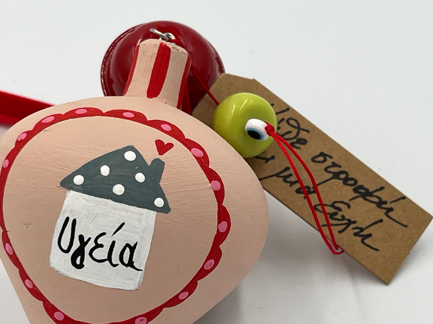 Κρεμαστό Γούρι με Ξύλινη Σβούρα & Κουδουνάκι - 3 Χρώματα