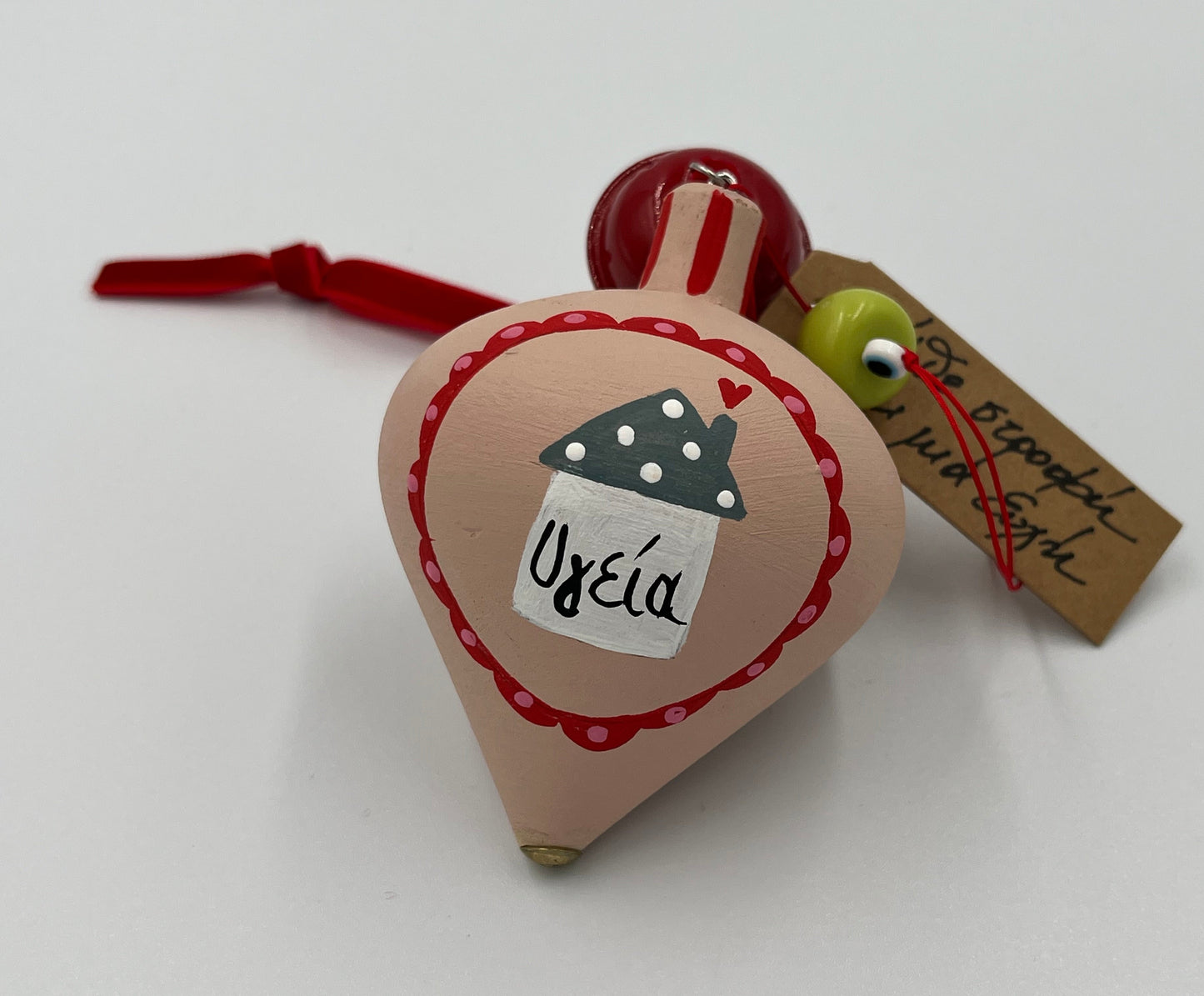 Κρεμαστό Γούρι με Ξύλινη Σβούρα & Κουδουνάκι - 3 Χρώματα