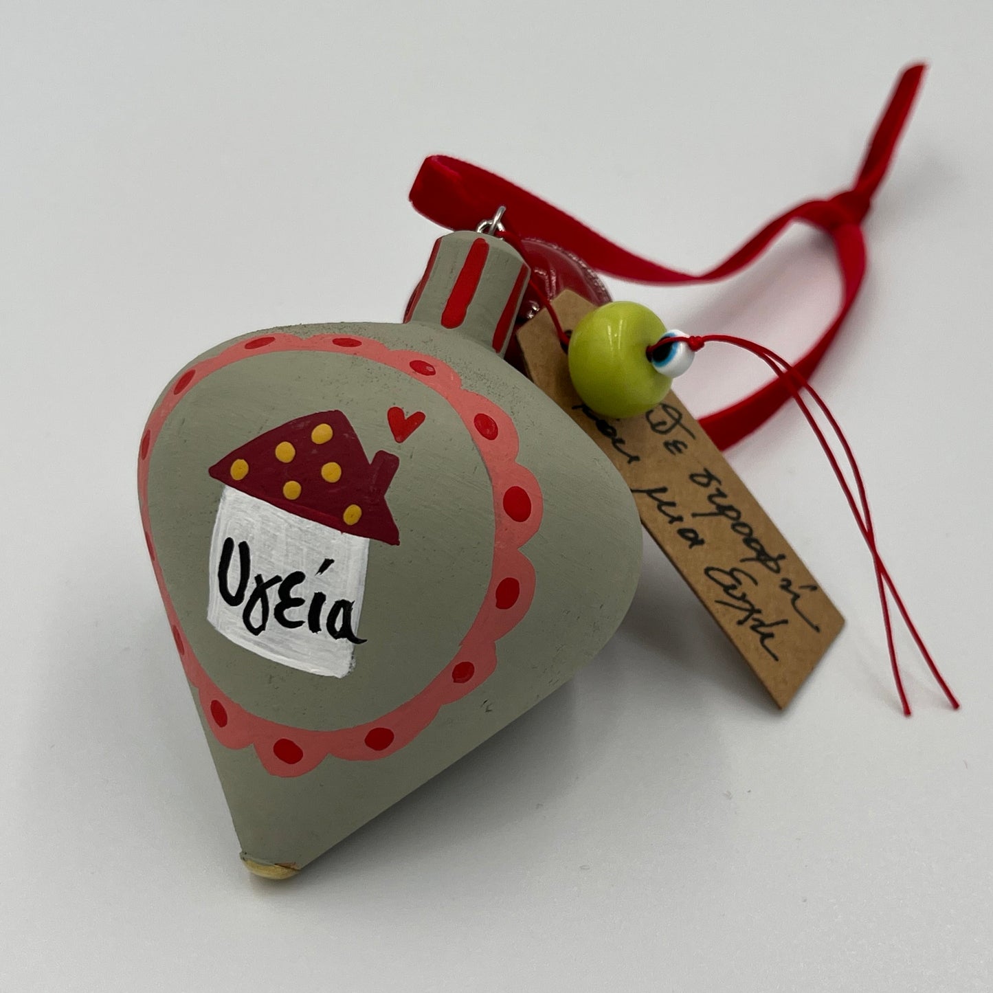 Κρεμαστό Γούρι με Ξύλινη Σβούρα & Κουδουνάκι - 3 Χρώματα