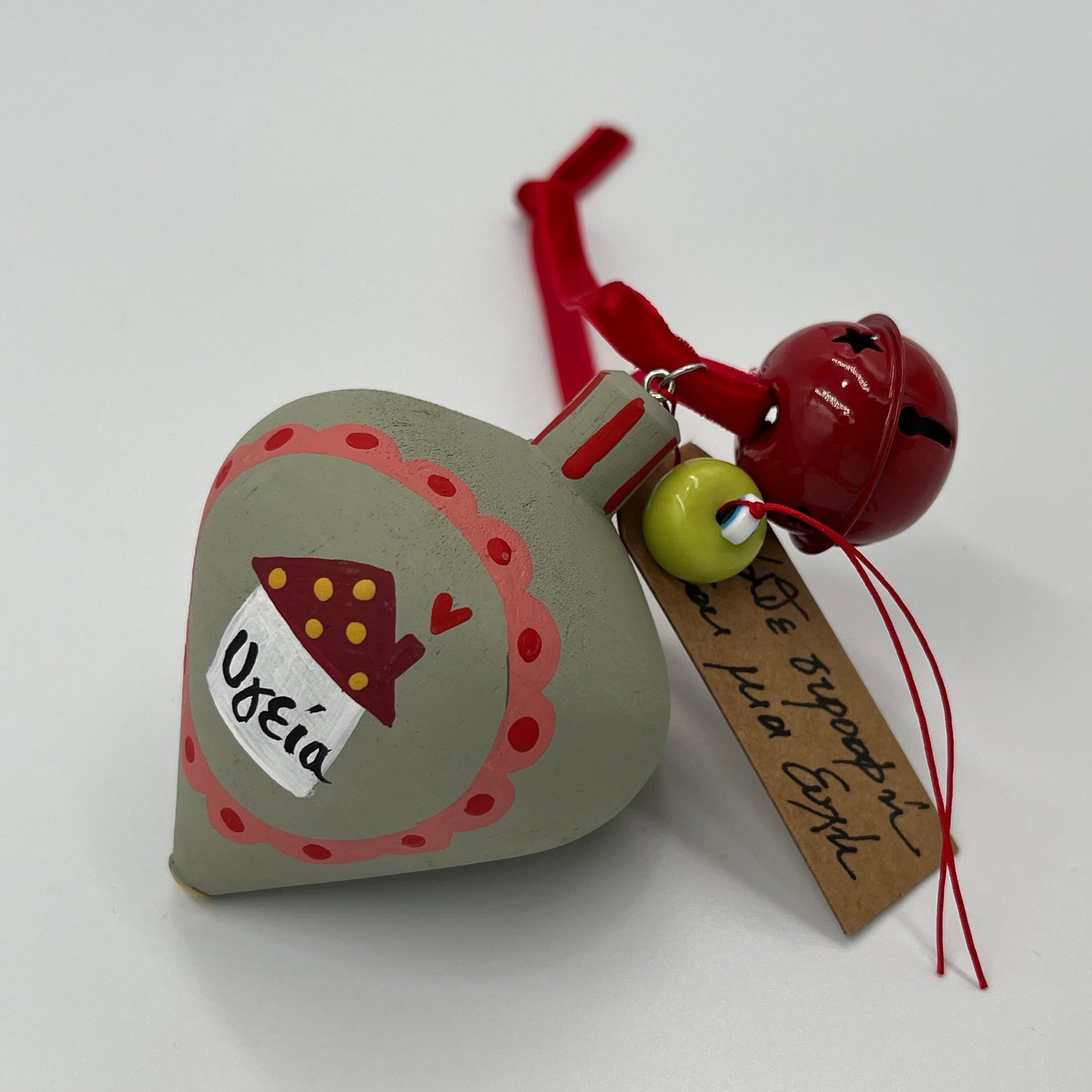 Κρεμαστό Γούρι με Ξύλινη Σβούρα & Κουδουνάκι - 3 Χρώματα