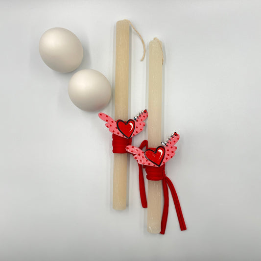 Λαμπάδα με Καρφίτσα Καρδιά με Περλίτσες & Ματάκια – Χειροποίητη Πασχαλινή Λαμπάδα