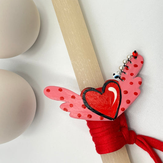 Λαμπάδα με Καρφίτσα Καρδιά με Περλίτσες & Ματάκια – Χειροποίητη Πασχαλινή Λαμπάδα