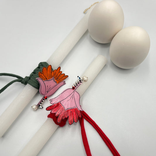 Λαμπάδα με Καρφίτσα Λουλούδι με Περλίτσες και Μαργαριτάρι – Χειροποίητη Πασχαλινή Λαμπάδα (Copy) (Copy)