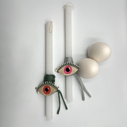 Λαμπάδα με Καρφίτσα Μάτι με Περλίτσες, Μαργαριτάρι & Τετράφυλλο – Χειροποίητη Πασχαλινή Λαμπάδα (Copy)